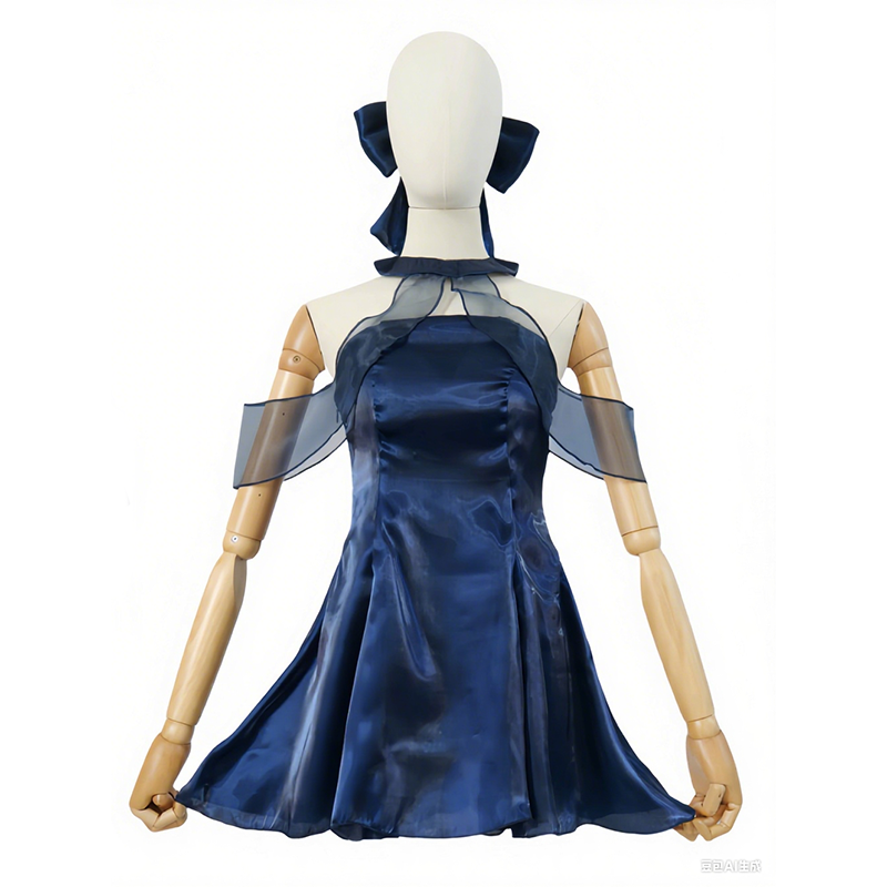 Anime Cosplay Blue Hair - Robe bleu foncé Chunxiang avec nœud